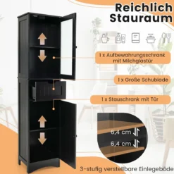 Badezimmerschrank mit 2 Türen & 1 Schublade Freistehender Hochschrank 40 x 30 x 170 cm