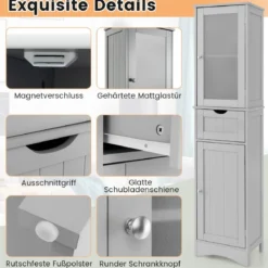 Badezimmerschrank mit 2 Türen & 1 Schublade Freistehender Hochschrank 40 x 30 x 170 cm
