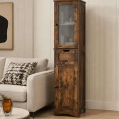 Badezimmerschrank mit 2 Türen & 1 Schublade Freistehender Hochschrank 40 x 30 x 170 cm