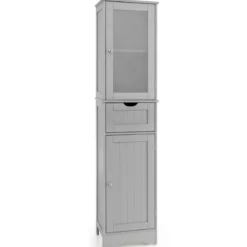 Badezimmerschrank mit 2 Türen & 1 Schublade Freistehender Hochschrank 40 x 30 x 170 cm