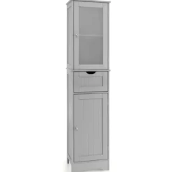 Badezimmerschrank mit 2 Türen & 1 Schublade Freistehender Hochschrank 40 x 30 x 170 cm