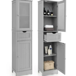 Badezimmerschrank mit 2 Türen & 1 Schublade Freistehender Hochschrank 40 x 30 x 170 cm