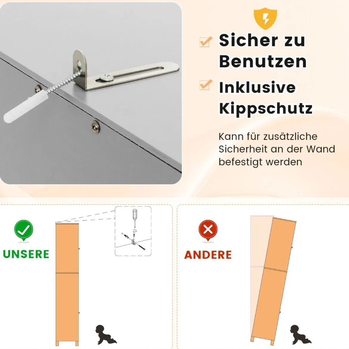 Badezimmerschrank mit 2 Türen & 1 Schublade Freistehender Hochschrank 40 x 30 x 170 cm