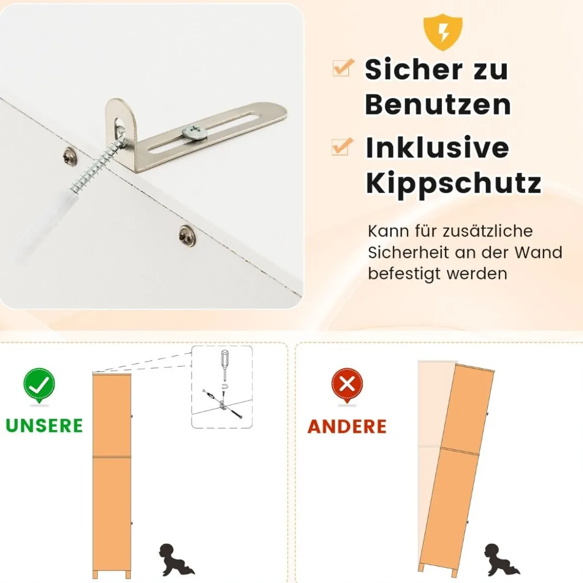 Badezimmerschrank mit 2 Türen & 1 Schublade Freistehender Hochschrank 40 x 30 x 170 cm