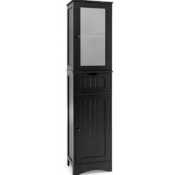 Badezimmerschrank mit 2 Türen & 1 Schublade Freistehender Hochschrank 40 x 30 x 170 cm