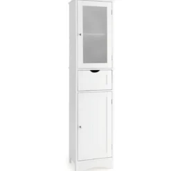 Badezimmerschrank mit 2 Türen & 1 Schublade Freistehender Hochschrank 40 x 30 x 170 cm