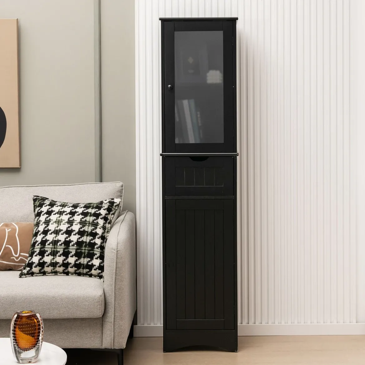 Badezimmerschrank mit 2 Türen & 1 Schublade Freistehender Hochschrank 40 x 30 x 170 cm