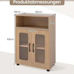 Badezimmerschrank mit 2 Türen & 3-stufig Verstellbarem Regal Freistehender Badschrank Natur