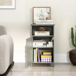 Badezimmerschrank mit Tür & Verstellbarem Regal Multifunktionales Freistehendes Regal Grau