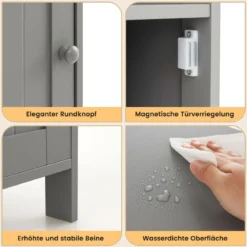 Badezimmerschrank mit Tür & Verstellbarem Regal Multifunktionales Freistehendes Regal Grau