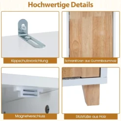 Badezimmerschrank mit Wäschekorb & 2 Offenem Fächern Holz Bad Hochschrank