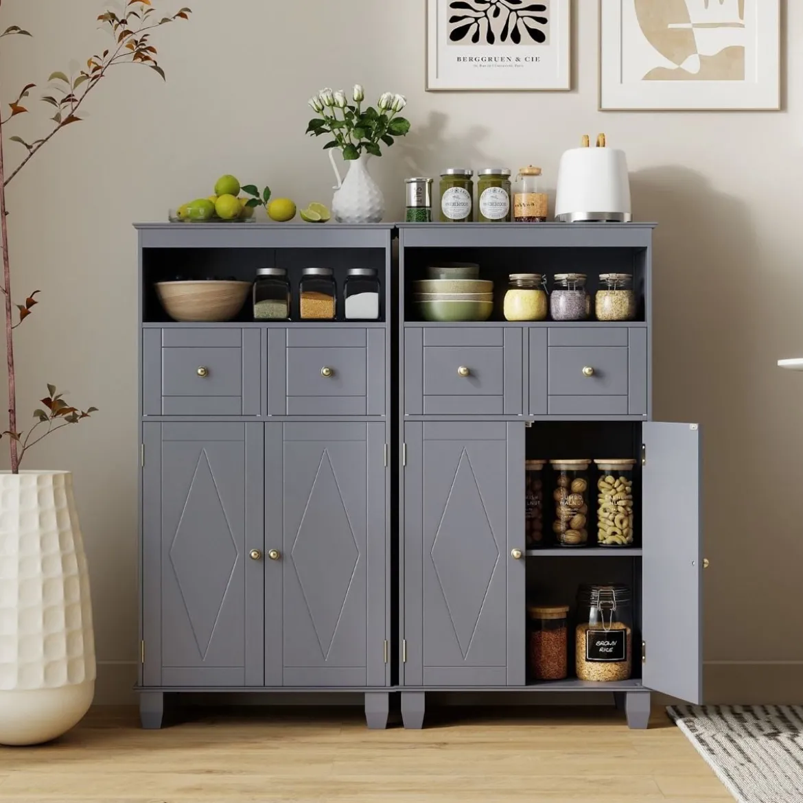 Badezimmerschrank moderner freistehender Aufbewahrungsorganizer mit Türen Grau