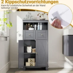Badezimmerschrank moderner freistehender Aufbewahrungsorganizer mit Türen Grau