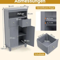 Badezimmerschrank moderner freistehender Aufbewahrungsorganizer mit Türen Grau