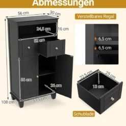 Badezimmerschrank moderner freistehender Aufbewahrungsorganizer mit Türen Schwarz