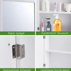 Badezimmerschrank wandmontierter Aufbewahrungsschrank mit Spiegel 50 x 16 x 66 cm Weiß
