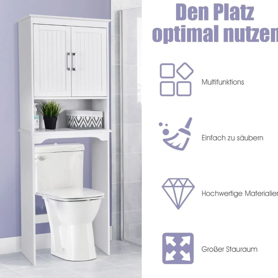 Badezimmerschrank Waschmaschinenschrank mit Verstellbarem Regal 63 x 23 x 168 cm