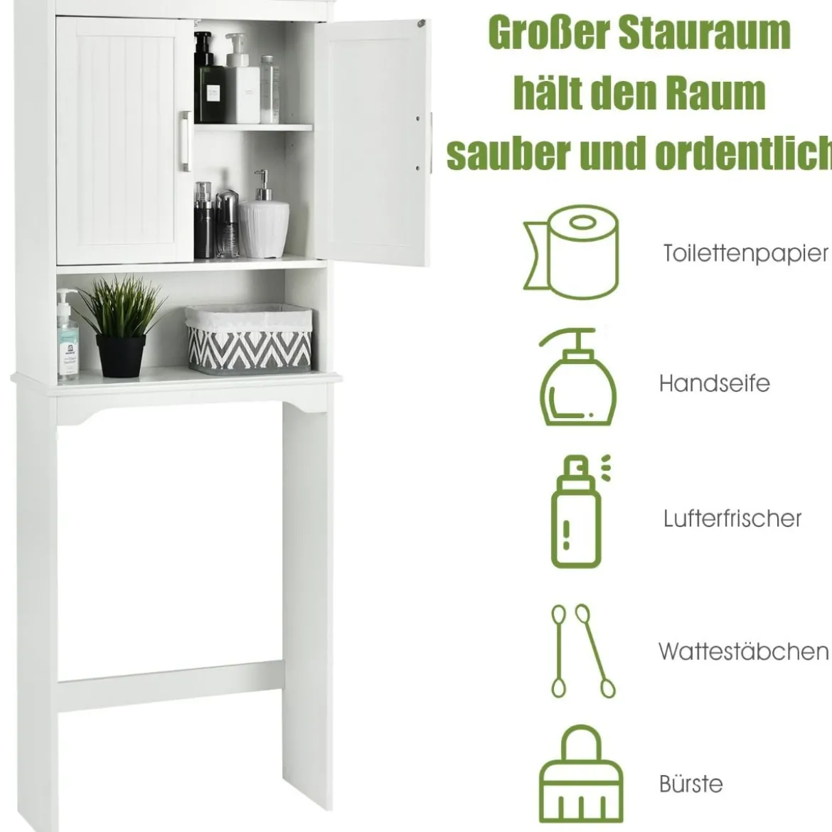 Badezimmerschrank Waschmaschinenschrank mit Verstellbarem Regal 63 x 23 x 168 cm