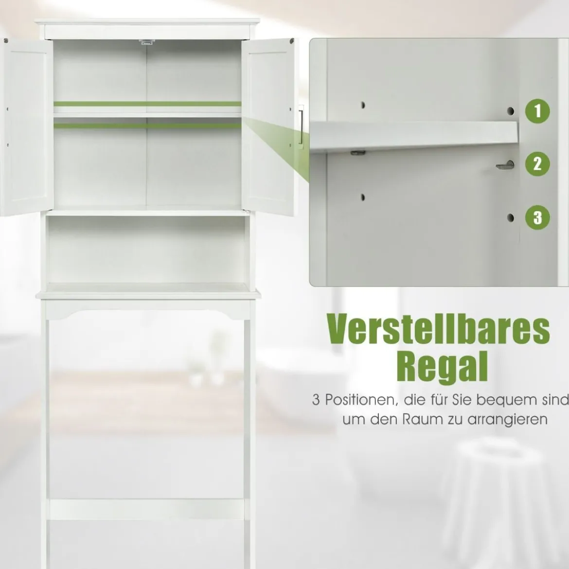 Badezimmerschrank Waschmaschinenschrank mit Verstellbarem Regal 63 x 23 x 168 cm