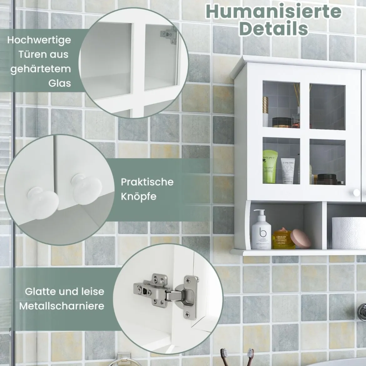 Badezimmerschrank zur Wandmontage Wandschrank mit Regalen und offenen Fächern Weiß