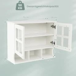 Badezimmerschrank zur Wandmontage Wandschrank mit Regalen und offenen Fächern Weiß