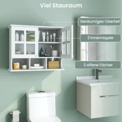Badezimmerschrank zur Wandmontage Wandschrank mit Regalen und offenen Fächern Weiß