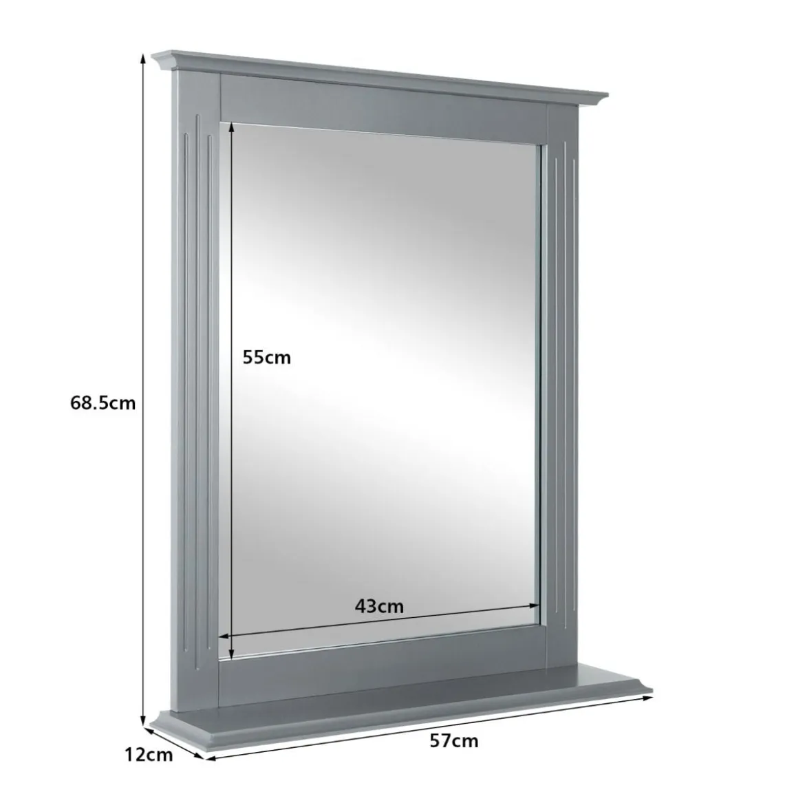 Badezimmerspiegel mit Ablage Rechteckiger Badspiegel Wandspiegel 68,5 x 57 x 12 cm Grau