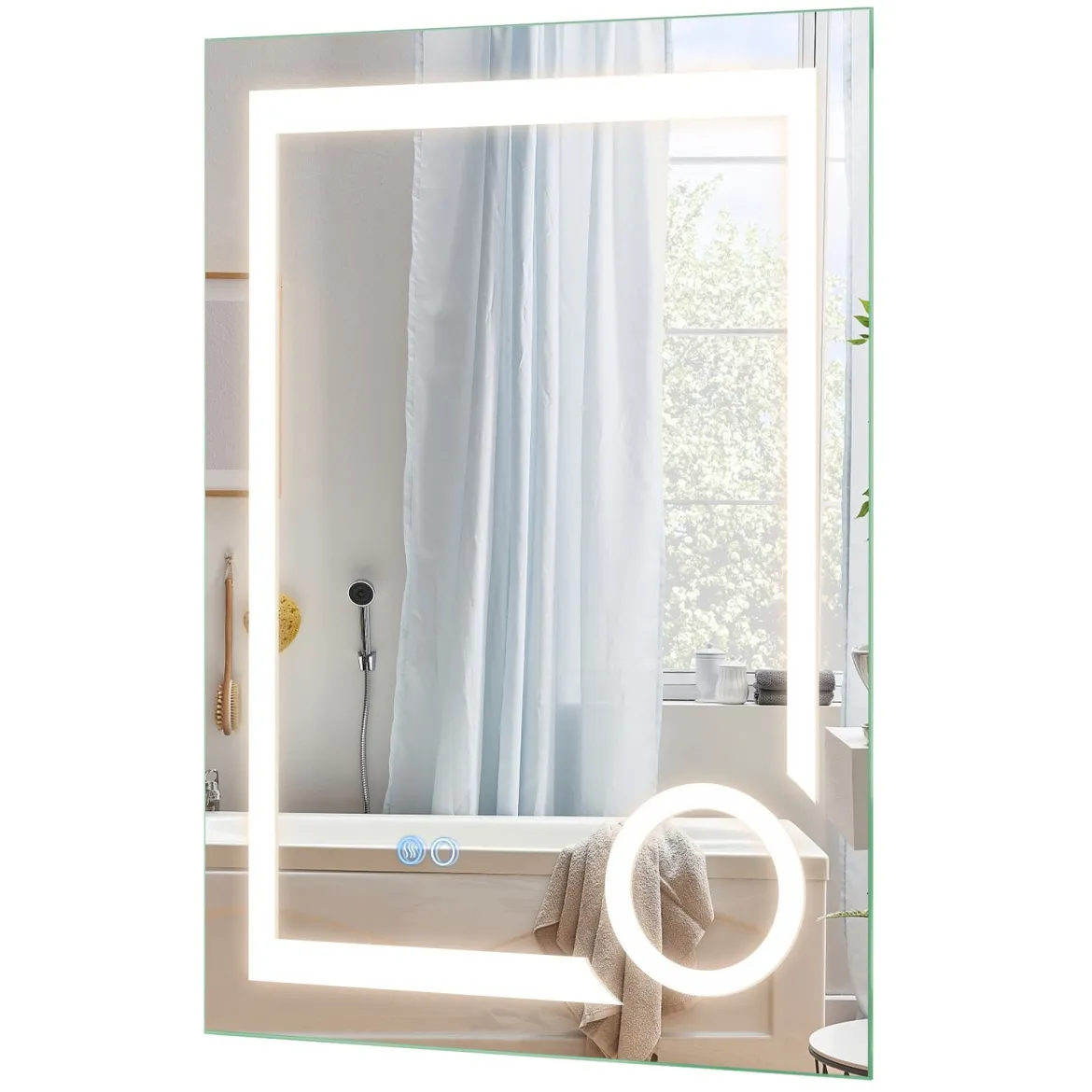 Badezimmerspiegel mit Beleuchtung Anti-Beschlag & 3-fach-Vergrößerungsspiegel 70 x 50 cm Silber