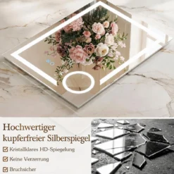 Badezimmerspiegel mit Beleuchtung Anti-Beschlag & 3-fach-Vergrößerungsspiegel 70 x 50 cm Silber