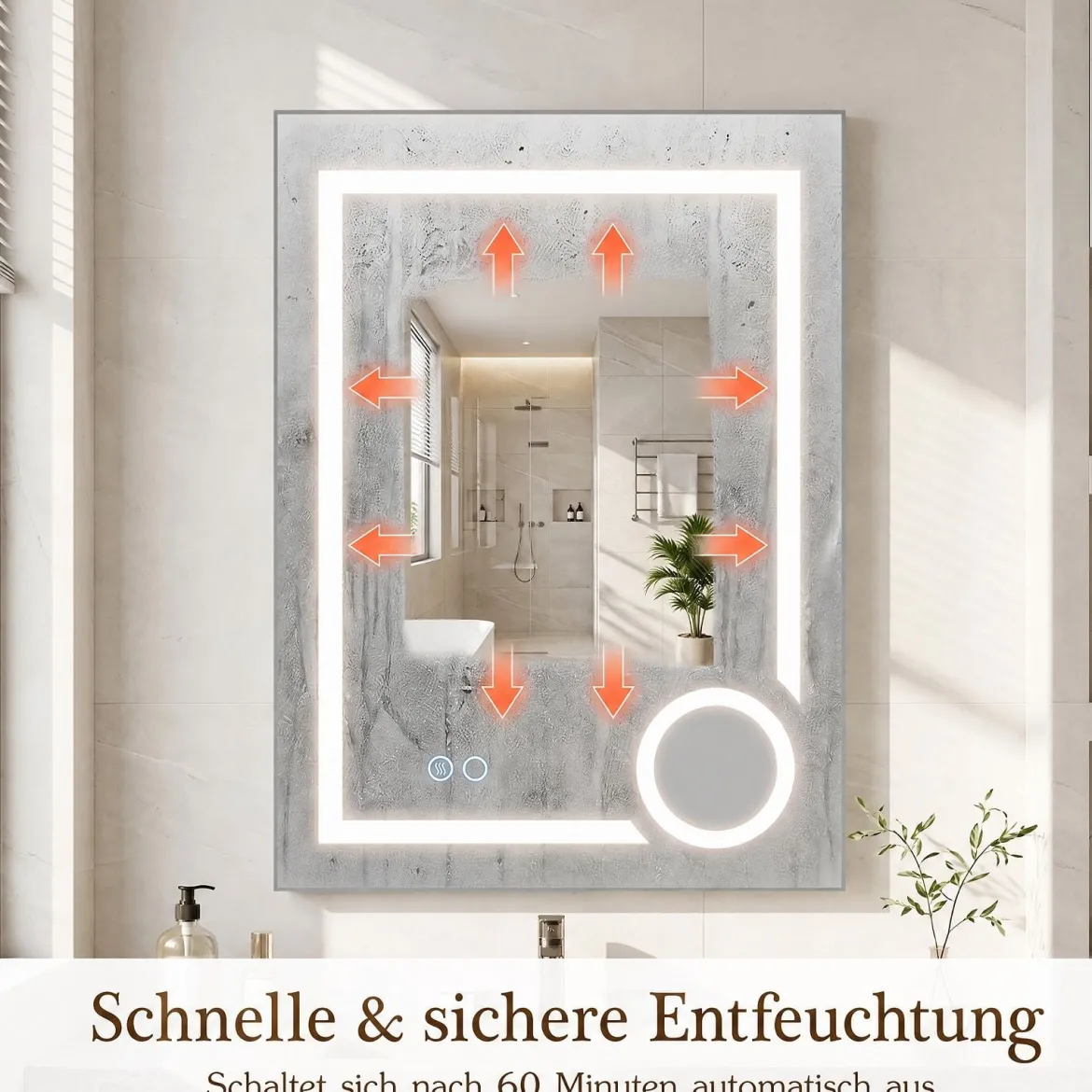 Badezimmerspiegel mit Beleuchtung Anti-Beschlag & 3-fach-Vergrößerungsspiegel 70 x 50 cm Silber