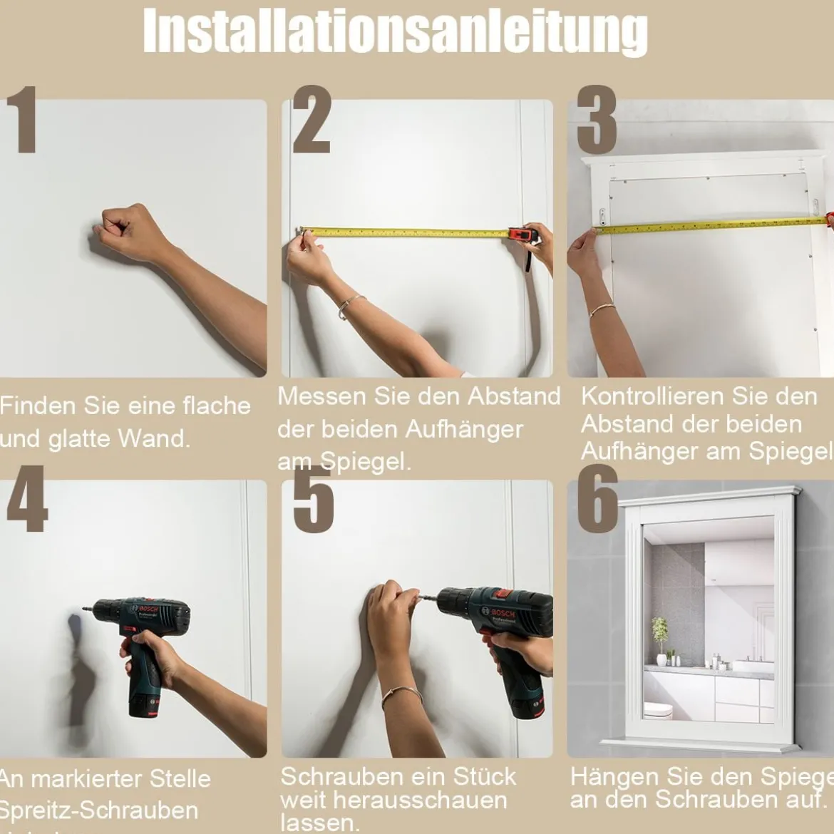 Badezimmerspiegel Rechteckiger Badspiegel Wandspiegel mit Ablage Weiß 57 x 12 x 68,5 cm