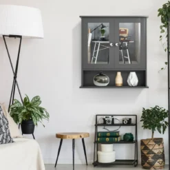 Badezimmer Spiegelschrank mit Höhenverstellbarer Ablage Badschrank mit Spiegel Grau