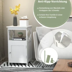 Badezimmer Standschrank mit Offener Ablage & Anti-Kipp-Vorrichtung Schmaler Seitenschrank Weiß