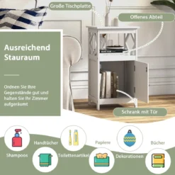 Badezimmer Standschrank mit Offener Ablage & Anti-Kipp-Vorrichtung Schmaler Seitenschrank Weiß