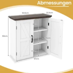 Badezimmer Wandschrank mit 2 Türen & Verstellbaren Regalen Bauernhaus Hängeschrank Weiß