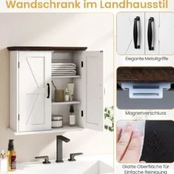 Badezimmer Wandschrank mit 2 Türen & Verstellbaren Regalen Bauernhaus Hängeschrank Weiß