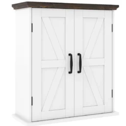Badezimmer Wandschrank mit 2 Türen & Verstellbaren Regalen Bauernhaus Hängeschrank Weiß