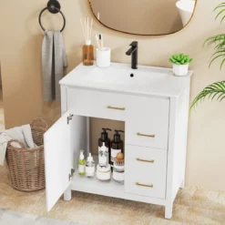 Badezimmer Waschbeckenmöbel mit Becken & 2 Schubladen & 2 Türen Badezimmerschrank