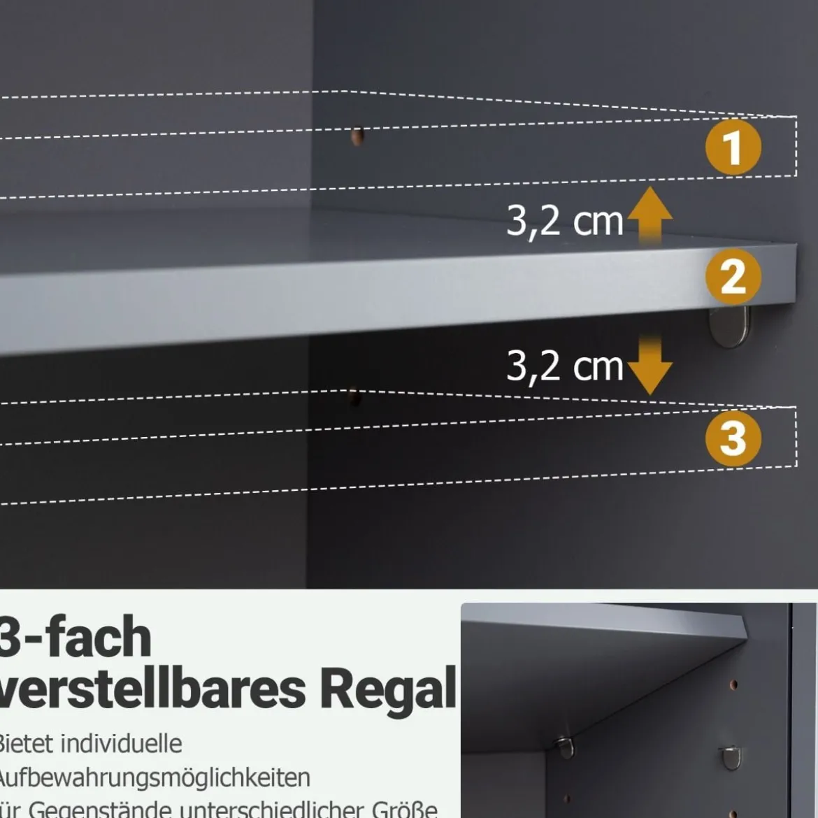 Bad Hängeschrank mit 2Türen & Offener Ablage & Verstellbarem Regal Badschrank Grau