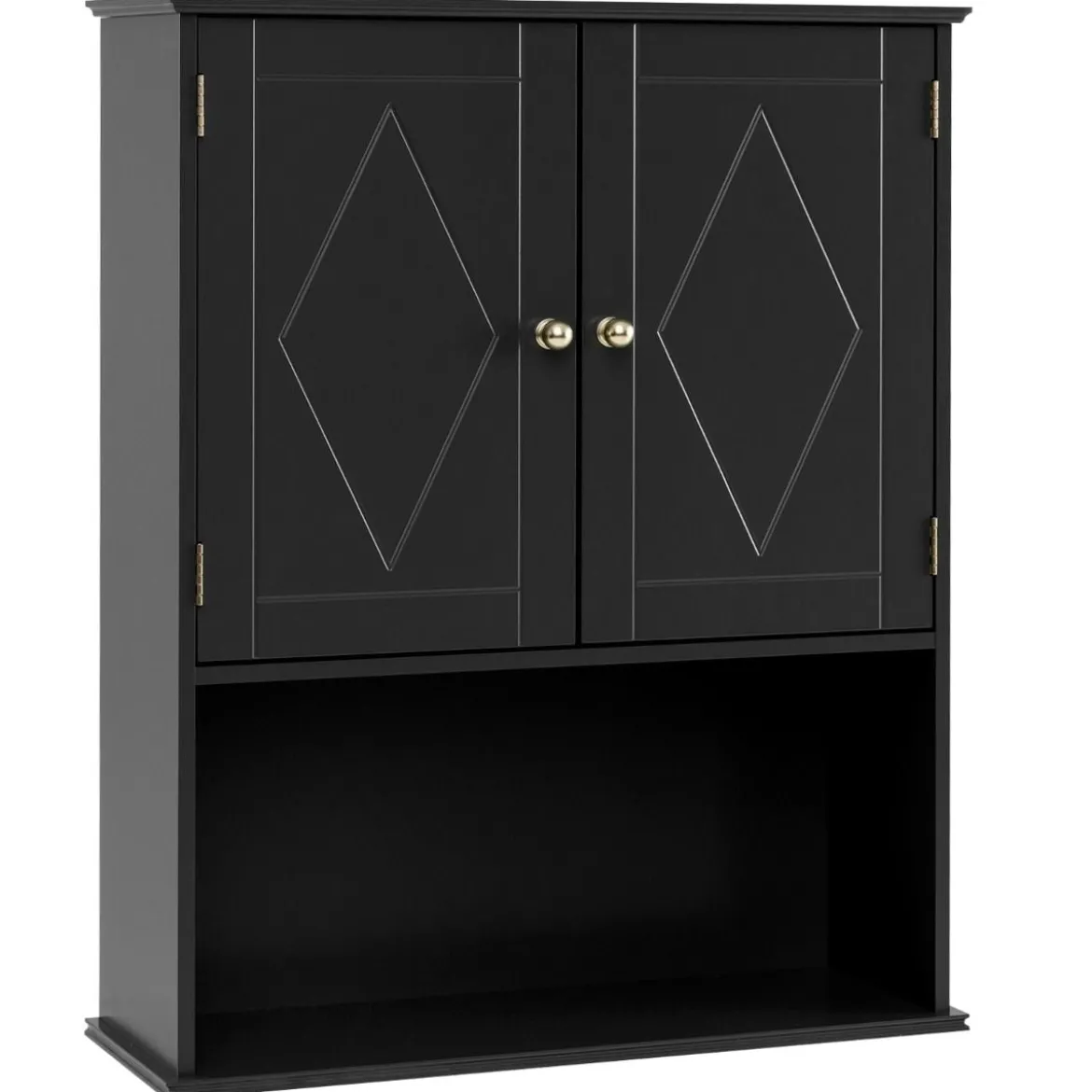 Bad Hängeschrank mit 2Türen & Offener Ablage & Verstellbarem Regal Badschrank Schwarz