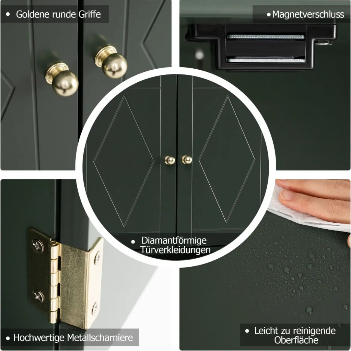 Bad Hängeschrank mit 2Türen & Offener Ablage & Verstellbarem Regal Badschrank Grün