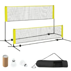 Badmintonnetz mit Ständer Federballnetz höhenverstellbar mit 2 Federbällen & Tragetasche 310 x 102 x 89–155 cm Gelb