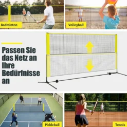 Badmintonnetz mit Ständer Federballnetz höhenverstellbar mit 2 Federbällen & Tragetasche 310 x 102 x 89–155 cm Gelb