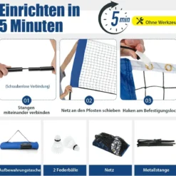 Badmintonnetz mit Ständer Federballnetz höhenverstellbar mit 2 Federbällen & Tragetasche 310 x 102 x 89–155 cm