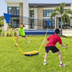 Badminton Netzständer tragbares Federballspiel mit Schlägern Komplett Badminton Set
