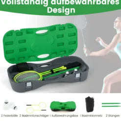Badminton Netzständer tragbares Federballspiel mit Schlägern Komplett Badminton Set