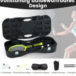 Badminton Netzständer tragbares Federballspiel mit Schlägern Komplett Badminton Set