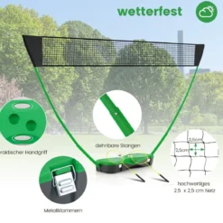 Badminton Netzständer tragbares Federballspiel mit Schlägern Komplett Badminton Set