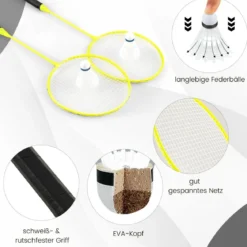 Badminton Netzständer tragbares Federballspiel mit Schlägern Komplett Badminton Set