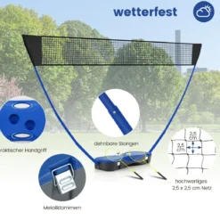 Badminton Netzständer tragbares Federballspiel mit Schlägern Komplett Badminton Set